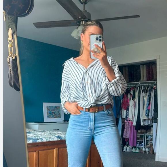 Zara STRIPED LINEN BLEND TOP Size Large - Picture 8 of 13